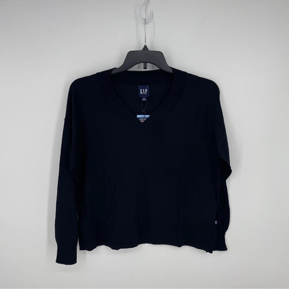 Gap Lightweight V-neck Long Sleeve Sweater Black Size L NWT